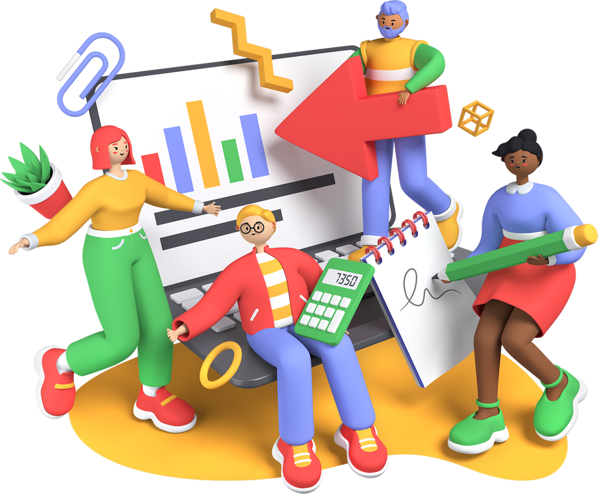 Solve Problems in Team - Colorful 3D Style Illustration